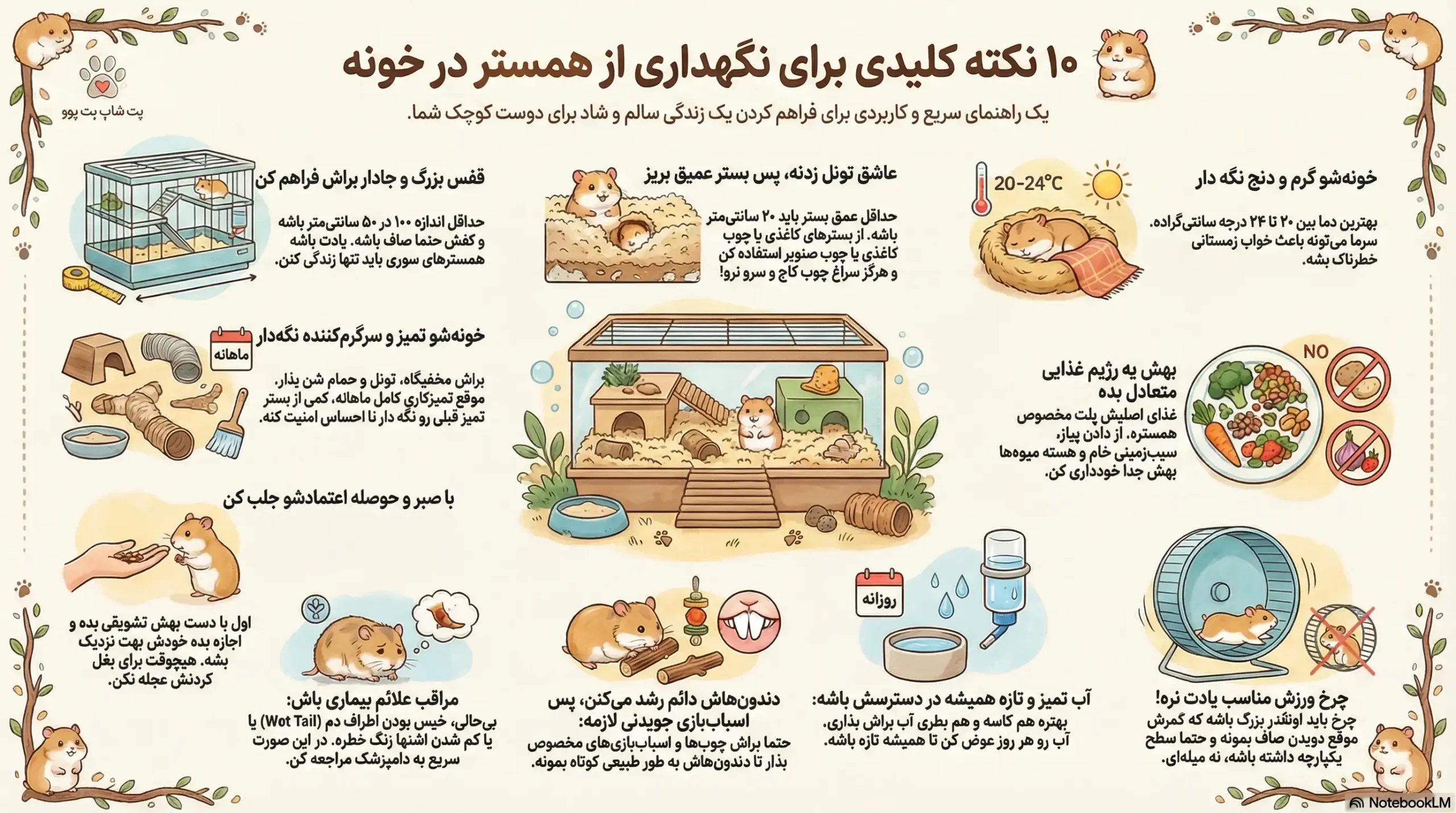 10 نکته کلیدی درباره نگهداری از همستر در منزل 2 petpoo infographic hamster care tips scaled