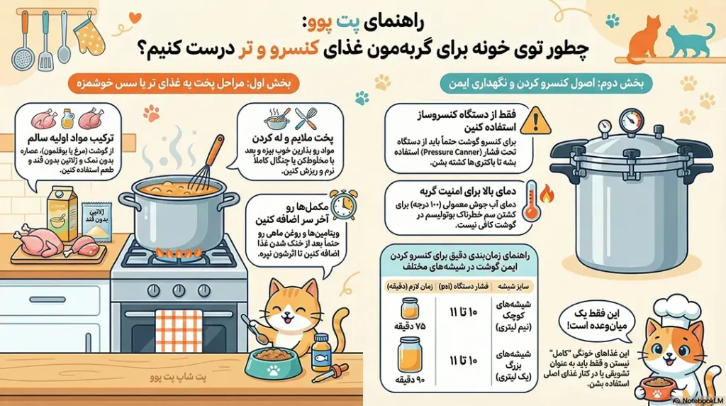 راهنمای درست کردن غذای کنسرو و تر برای گربه سانان 2 petpoo infographic how to make canned fresh food for cats