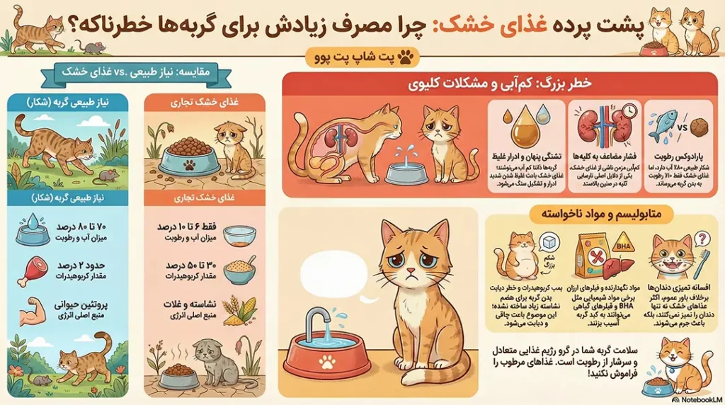 عوارض مصرف زیاد غذای خشک برای گربه سانان چیست؟ 2 petpoo infographic too much dry cat food side effects