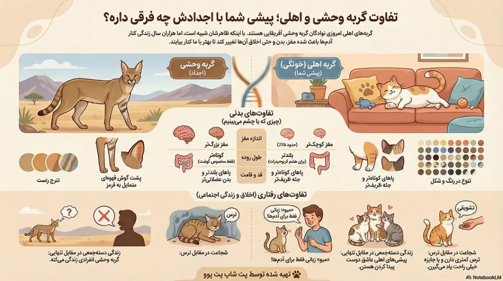 تفاوت گربه وحشی و اهلی چیست؟ 2 petpoo infographic wild cats vs domestic cats